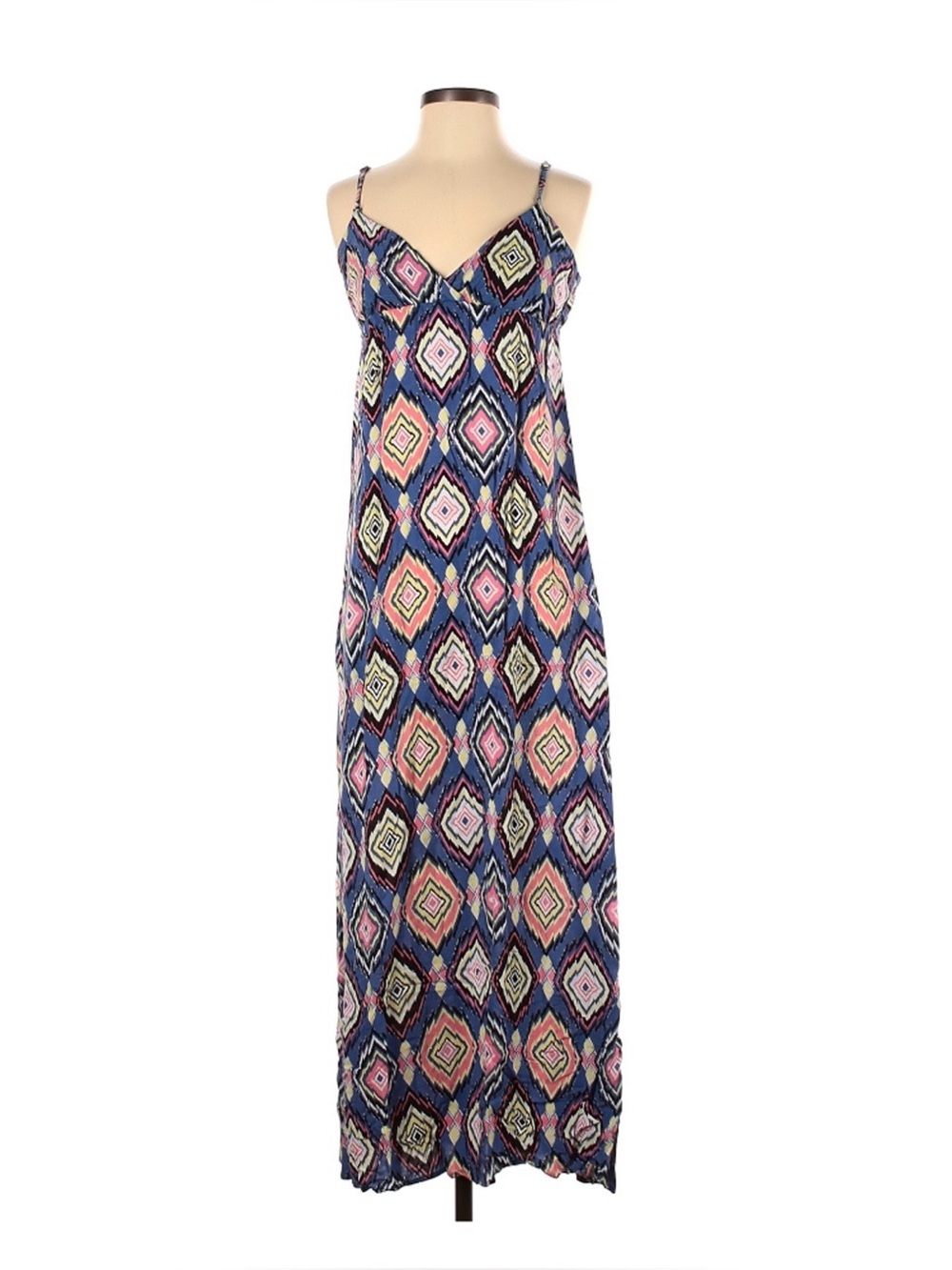 FOREVER 21 Navy Pink Yellow Geometric Print Maxi Dress